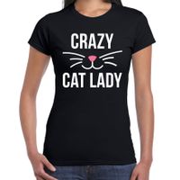 Crazy cat lady kattenvrouw kat t-shirt zwart voor dames - thumbnail