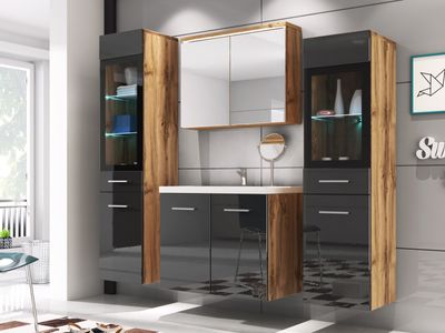 Complete badkamerset MADRID 8 deuren wotan eik/hoogglans zwart