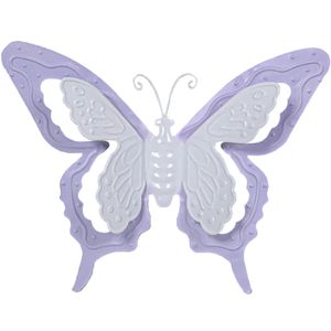 Mega Collections tuin/schutting decoratie vlinder - metaal - lila paars - 46 x 34 cm   -