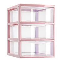 Ladeblokje/bureau organizer met 3x lades - transparant/roze - L18 x B25 x H25 cm - plastic