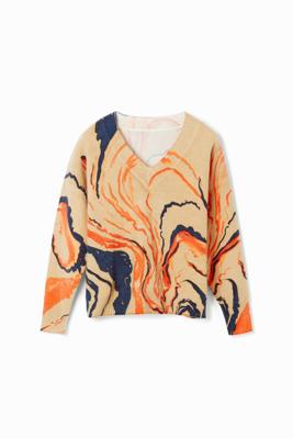 Oversized trui gebogen lijnen - BROWN - M