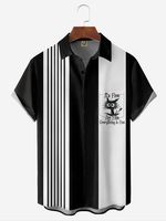 Funny Black Cat Chest Pocket Short Sleeve Bowling Shirt - thumbnail