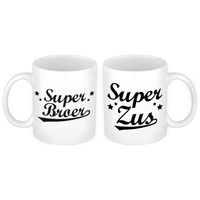 Super broer en zus mok - Cadeau beker set voor Broer en Zus