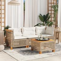 Tuinbank 3-zits met kussens poly rattan beige