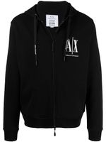 Armani Exchange logo-embroidered drawstring hoodie - Noir