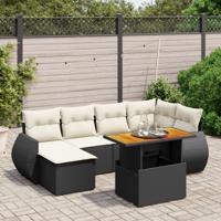7-delige Loungeset met kussens poly rattan zwart