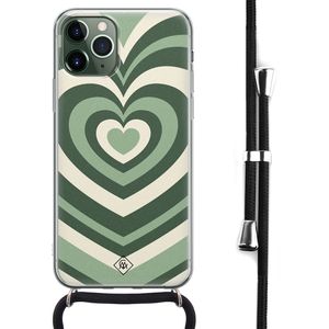 iPhone 11 Pro Max hoesje met koord - Crossbody - Hart groen swirl