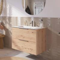 Saqu Lima voorgemonteerd badmeubel met rvs greep incl. keramische wastafel 81x46cm naturel eiken