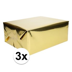 3x Inpakpapier/cadeaupapier goud metallic 400 x 50 cm op rol   -