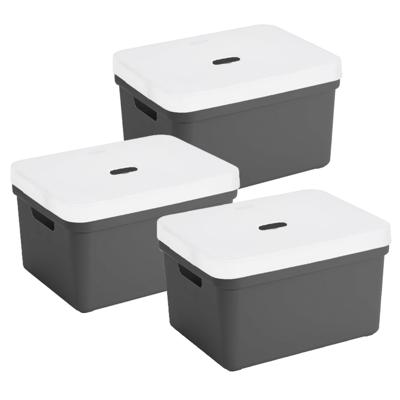 Sunware opbergbox met deksel - 3x - Sigma Home - kunststof - 5 liter - antraciet - opberg dozen