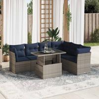 7-delige Loungeset met kussens poly rattan acacia zwart