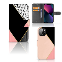 iPhone 13 Mini Book Case Zwart Roze Vormen - thumbnail