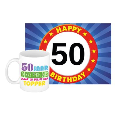 Verjaardag cadeau koffiemok 50 jaar - vrouw - dikke pech - met A5 formaat wenskaart Verjaardag cadeau koffiemok 50 jaar - vrouw - dikke pech - met A5 formaat wenskaart