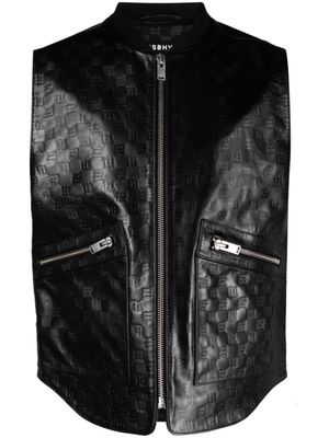 MISBHV gilet en cuir à motif logo embossé - Noir