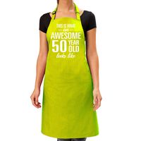 Cadeau schort voor dames - awesome 50 year - lime groen - keukenschort - verjaardag - 50 jaar