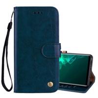 Business stijl olie Wax textuur horizontale Flip leergeval met houder & kaartsleuven & portemonnee voor Galaxy Note9 (blauw)