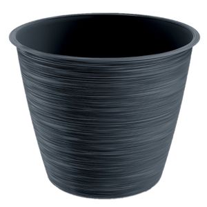 Stijlvolle kunststof plantenpot/bloempot dia 15 cm/hoogte 12.5 cm Paintstripe antraciet grijs