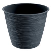 Stijlvolle kunststof plantenpot/bloempot dia 15 cm/hoogte 12.5 cm Paintstripe antraciet grijs