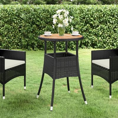 Tuintafel Ø60x75 cm acaciahout en poly rattan zwart