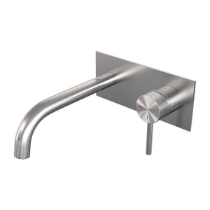 Brauer Brushed Carving Wastafelmengkraan inbouw - gebogen uitloop links - hendel lang smal carving- afdekplaat - model A 1 - PVD - geborsteld RVS 5-NG-004-B6