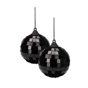 Discobal kerstbal / spiegel kerstbal- 2x st - zwart - 10 cm - kunststof