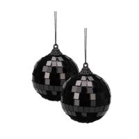 Discobal kerstbal / spiegel kerstbal- 2x st - zwart - 10 cm - kunststof