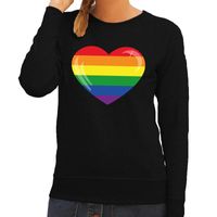 Gay pride regenboog hart sweater zwart voor dames