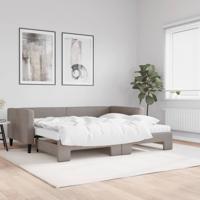Slaapbank met onderschuifbed en matrassen 90x200 cm stof taupe