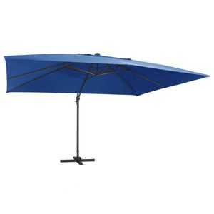 vidaXL Zweefparasol met LED-verlichting en paal 400x300 cm azuurblauw