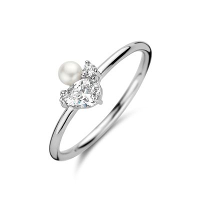 Ring zilver-zoetwaterparel-zirconia zilverkleurig-wit