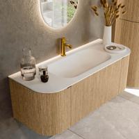 Badmeubel Mondiaz Kurve | 120 cm | Meubelkleur Oak | Wastafelkleur Talc | Midden spoelbak | 1 kraangat