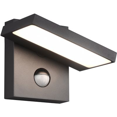 LED Tuinverlichting met Bewegingssensor - Wandlamp Buitenlamp - Trion Ihson - 8W - Warm Wit 3000K - Draaibaar - Vierkant - Mat Antraciet - Aluminium