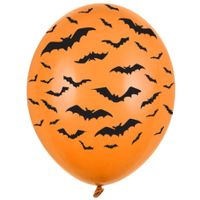 18x Mat oranje ballonnen met zwarte vleermuis print 30 cm Halloween feest/party versiering   - - thumbnail