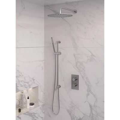 Inbouw Regendouche Set Brauer Brushed Edition Gebogen Wanduitloop Ronde Hoofddouche 30 cm Met Glijstang RVS Look Brauer