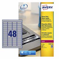 Etiket avery l6009-20 45.7x21.2mm zilver 960stuks