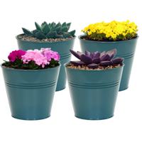 Plantenpot/bloempot Bob - 4x - rond - zink - zeegroen - D15 X H13 cm