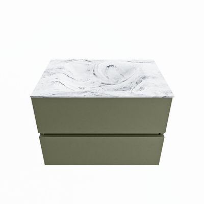 MONDIAZ VICA-DLUX 70cm badmeubel onderkast Army 2 lades. Inbouw wastafel CLOUD midden zonder kraangat, kleur Glace.