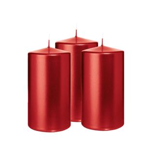 Cilinderkaars/stompkaars - 3x - metallic rood - 13 x 7 cm - 52 branduren