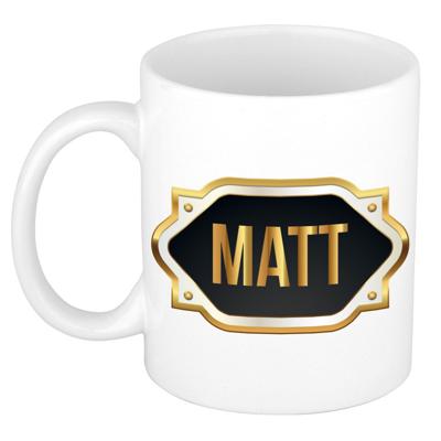 Naam cadeau mok - heren - Matt - gouden embleem - 300 ml - meester - bedankje Naam cadeau mok - heren - Matt - gouden embleem - 300 ml - meester - bedankje