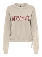 Only Onlkatia Ls Text O-neck Cc Knt Trui Whitecap Gray String Embroidery