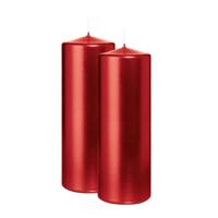 Cilinderkaars/stompkaars - 2x - metallic rood - 20 x 7 cm - 103 branduren