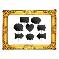 Foto prop set met frame 80 x 60 cm - krijtbordjes voor party teksten - 9-delig - photo booth