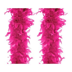 Carnaval verkleed boa met veren - 2x - fuchsia roze - 180 cm - 45 gram - Glitter and Glamour