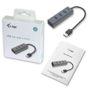 I-tec Metal U3HUBMETAL403 USB 3.0 (3.1 Gen 1) Type-A 5000Mbit/s Grijs hub & concentrator