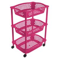 Keuken opberg trolleys/roltafels met 3 manden 62 cm fuchsia roze - thumbnail