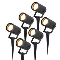 Set van 6 Spikey LED prikspots - GU10 Fitting - Dimbaar - Wandspot - IP65 voor binnen en buiten - Grondspies - Zwart