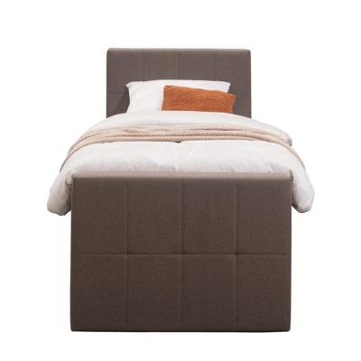 Leen Bakker - Boxspring Met Voetbord Liv Geblokt - Donker - 90x200 Cm - Slanke Poot - Stof - Bruin