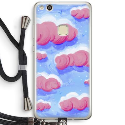 Roze wolken met vogels: Huawei Ascend P10 Lite Transparant Hoesje met koord