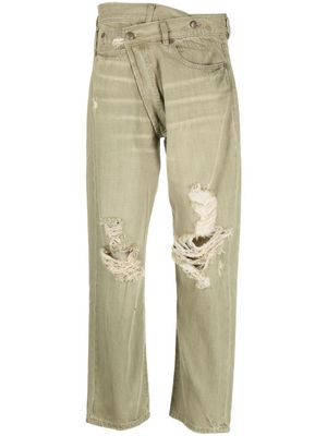 R13 jean droit à effet usé - Vert