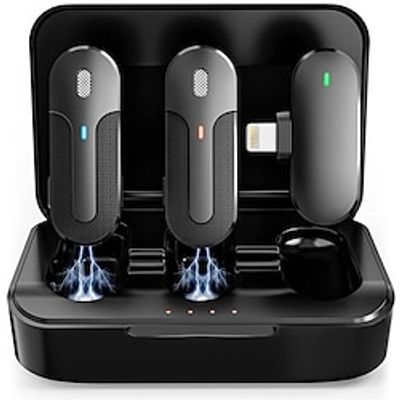 viok draadloze lavalier-microfoon voor iphone ipad, set van 2 minimicrofoons met oplaadetui, 2,4 g ultralage vertraging 90ft transmissie draadloze microfoon voor video-opname, vlog, interview, tiktok, Lightinthebox